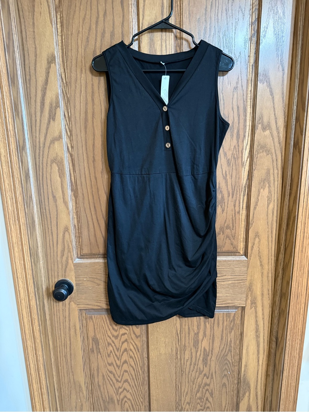 Sleeveless Black V-Neck Gathered Mini Dress
